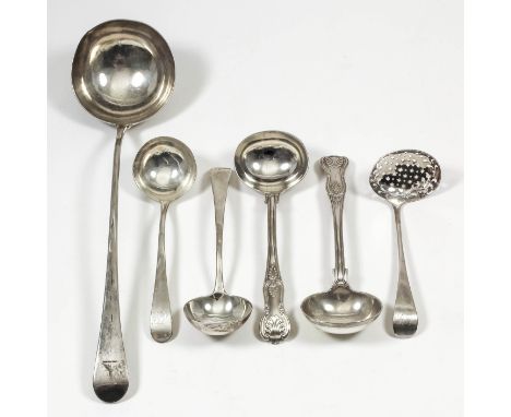 A George III silver Old English pattern soup ladle, possibly by Richard Crossley, London 1786 (weight 5ozs - crested), a pair