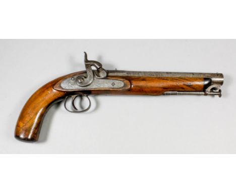 A 19th Century .70 calibre Officers pistol by Wilkinson of London, the 8.75ins bright steel barrel with "V" and bead sight, s