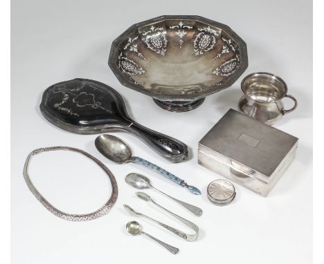 A George V silver twelve sided tazza with leaf cast rim and pierced panelled sides, on circular moulded footrim, 8.5ins wide 