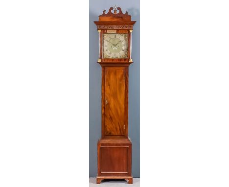 A late 18th Century mahogany longcase clock by Thomas Lake of Taunton, the 12ins square brass dial with silvered chapter ring