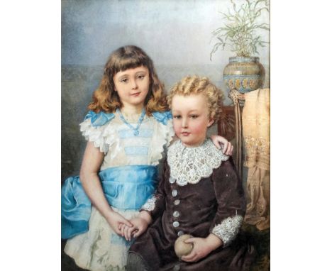 Agnes Rose Nicholl (1842-1892) (also known as Agnes Rose Bouvier) - Watercolour - Half-length portrait of a seated young boy,