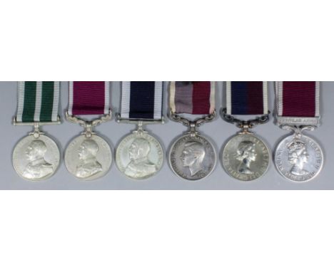 Six Long Service Good Conduct Medals comprising George V (Navy) to 22313 O. Swanson S.P.O. RMS Vivid, George V( Army) to 1403