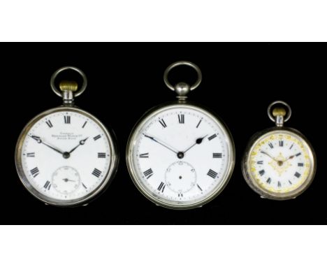 A gentleman's Swiss silvery metal cased pocket watch by - "The Correct" by The Meridian Watch Company, the white enamel dial 