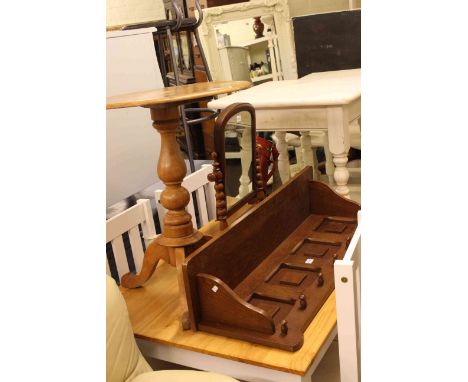 Oval tripod occasional table, Victorian toilet mirror and oak seven hook coat rack (3).