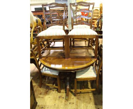 Bevan &amp; Funnel Reprodux mahogany twin pedestal extending dining table and two leaves together with eight pierced ladder b