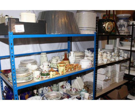 Large shelf collection ceramics including Mason's, commemorative ware, Aynsley, Royal Doulton, Palissy, Paragon etc.