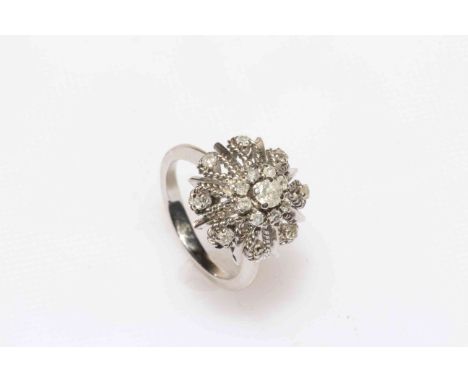 Fancy diamond cluster ring, size M.