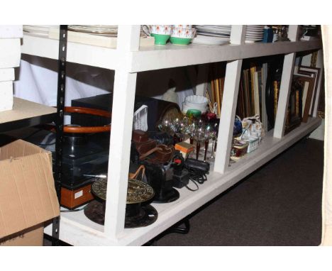 Large collection of cameras, metal quaichs, glasses, egg cups, metalwares, framed tapestry, mantel clock, paintings, prints (