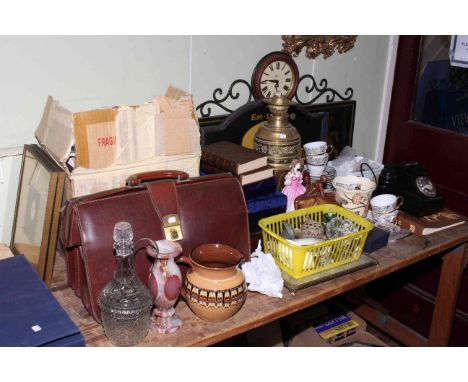 Pub signs, Bakelite telephone, leather case, cased metalwares, oil lamp base, stamps, ceramics, prints, etc.