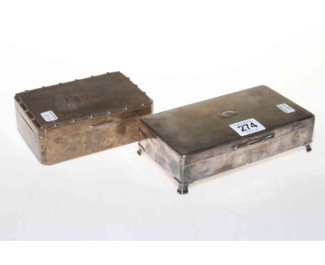 Silver cigarette box with engine turned lid, EP cigarette box, together with oval engine turned lighter and small holder (4).