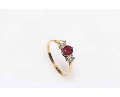 18 carat gold, ruby and diamond ring.