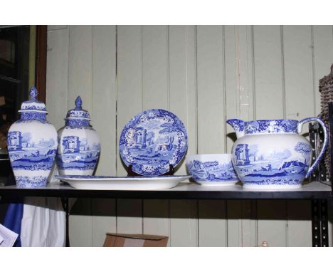 Pair of Spode lidded vases, meat plate, cake plate, bowl and jug (6).