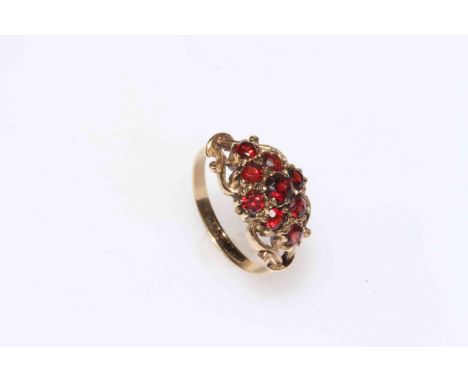 9 carat gold and garnet ring.