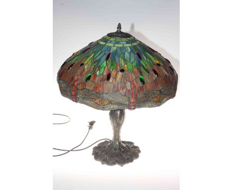 Large Tiffany style table lamp with shade.