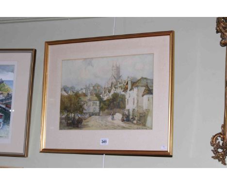 Lilian K. Tuke, Continental Village Scene, watercolour, signed lower right, 26cm by 37.5cm, in glazed frame.