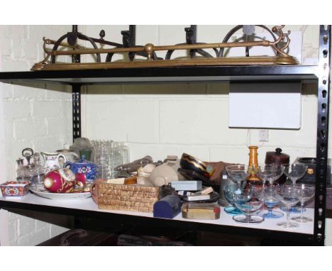 Shelf collection of Continental porcelain vases, Rockingham Works floral encrusted and bird decorated sparrow beak jug, Orien