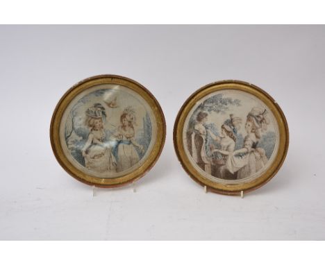 A pair of 19th Century stipple engravings, depicting young children playing games, in black and gilt mounts and foliate gilt 