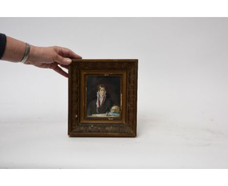 19th Century school, portrait miniature study on vellum, "Vie et mort", 14cm x 12cm