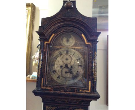 A long case clock, by J.A.S. Smyth, Woodbridge, chinoiserie decorated case, steel dial with strike silent and seconds subsidi