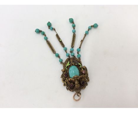An Austro Hungarian pendant, with semi precious stone, enamel and turquoise decoration