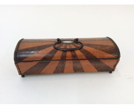 A 19th Century satinwood and rosewood inlaid trinket box, of oblong form with mirrored interior, raised on brass ball feet, 2