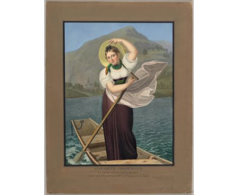 JOHANN EMANUEL LOCHER(Freiburg 1769 - um 1815 Basel) nach Josef REINHARD.Elisabeth Grossmann, la belle Batelière de Brienz, d