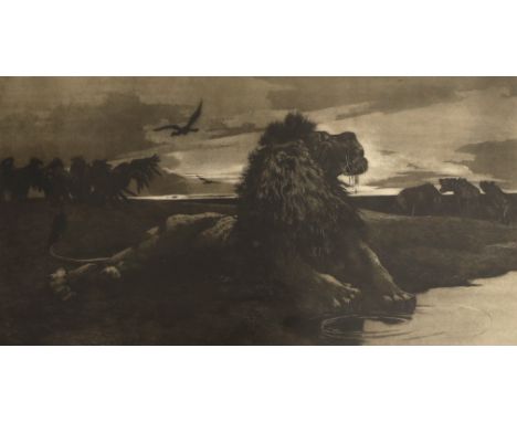 Herbert Thomas Dicksee (1862-1942), etching, 'The Dying Lion', 25 x 47cm with full margins, unframed
