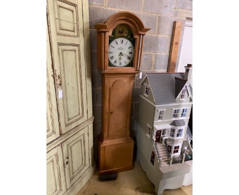 A Victorian pine 30 hour longcase clock marked Philp, Okehampton, height 195cm