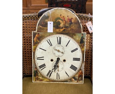 A Victorian painted longcase clock dial with battery movement, width 36cm, height 50cm