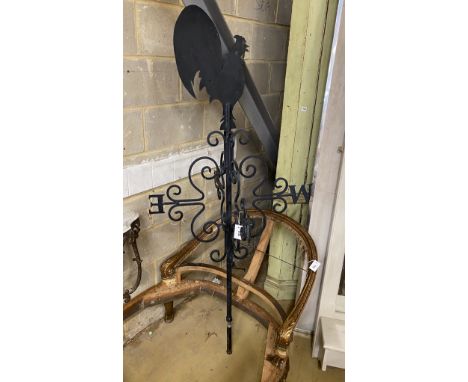A wrought iron cockerel weather vane, height 182cm