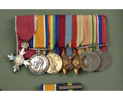 WWI and WWII campaign medals awarded to Captain R Ingham to include an MBE and miniatures, together with two WWI war medals a