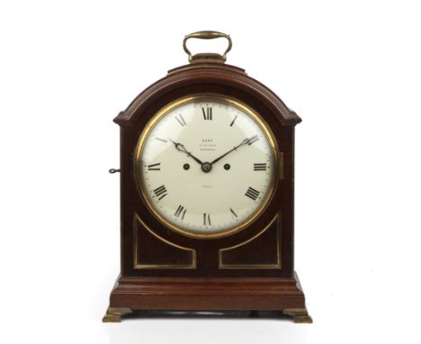 A late Victorian/Edwardian mahogany bracket clock, the white painted convex Roman dial signed Dent, to the Queen, 33 Cockspur