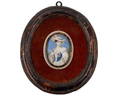 Follower of Rosalba Carriera (1673-1757) miniature portrait of a girl in a blue dress, painted on ivory 8cm x 6cm mounted on 