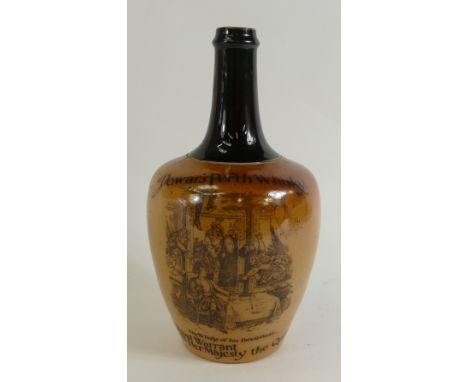 Doulton Dewars Perth Whisky Flask: Doulton Stoneware Dewars Perth whisky flask, height 25cm.