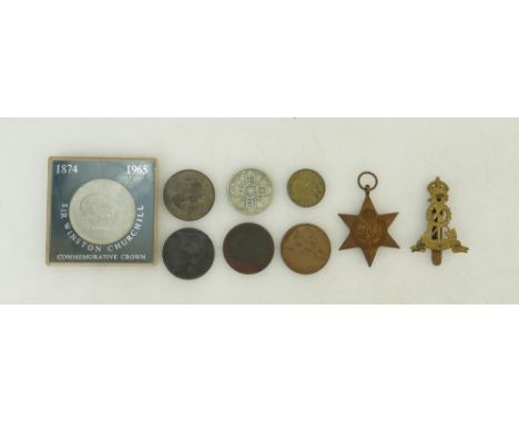 A collection of vintage items: Vintage items including first world war WWI France &amp; Germany Star, cap badge and various c