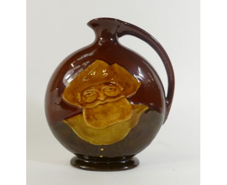 Royal Doulton Kingsware Whisky Flask: Royal Doulton Kingsware Dewars whisky flask "The Fisherman" , height 19cm.