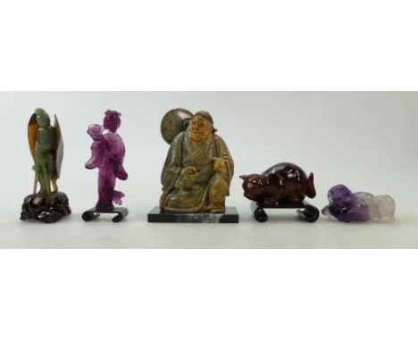 Chinese stone figures and animals: A collection of Chinese various stone figures and animals, tallest height 12cm (5)