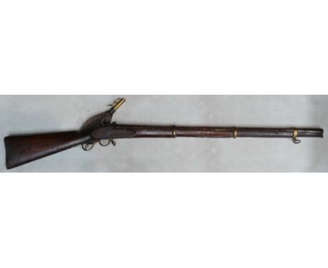 18th Century Match Lock Rifle: Rifle with matching shot flask, overall length 122cm.