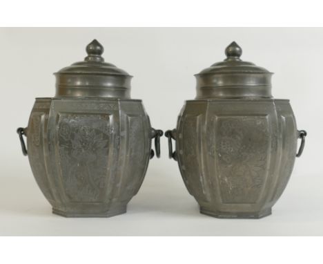 Two Yih Tai Chong Changsha Pewter Tea Caddy / Caddies: 2 items, Quing Dynasty, height 19cm