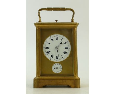 Carriage Clock Quarter repeating alarm: Large French carriage clock marked Bregeut 4490, and indistinct French name to backpl