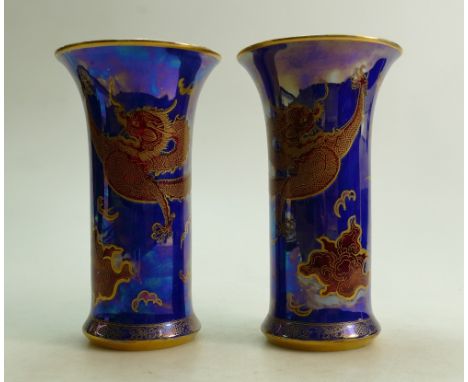 Pair of Carltonware Vases: Pair of Carltonware lustre vases decorated with dragons, height 20cm. (2)