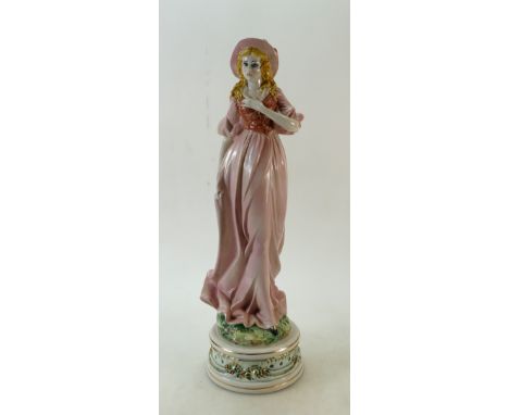 Large Bassano earthenware figure of a lady with hat: Bassano of Italy pottery figure of a lady with pink dress. height 54cm. 