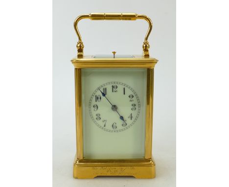 Carriage Clock hour repeating &amp; striking hour and half: Larger French carriage clock. Hour repeating / striking on 1 gong