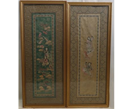 Two 20th Century Chinese Embroidered Panels: With images of dancing figures and foliage, both 60 x 23cm (2)