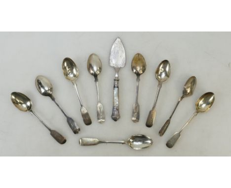 9 silver teaspoons (186g) &amp; plated trowel: