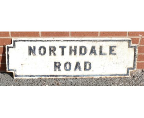 1920s cast iron Street Sign: Vintage cast iron street sign "Northdale Road", 33 x 104cm.