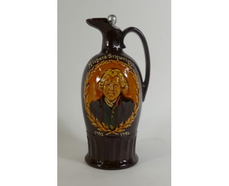 Royal Doulton Kingsware Whisky Flask: Royal Doulton Kingsware Dewars whisky flask "Richard Arkwright" inventor of the spinnin