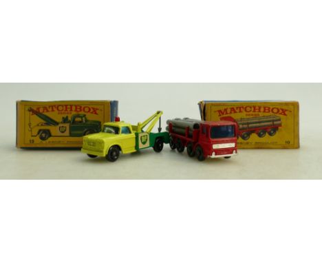 Matchbox Dodge Wreck Truck 13 &amp; Pipe truck 10, boxed: Matchbox Dodge wreck truck 13 near mint &amp; Pipe truck 10 with mi