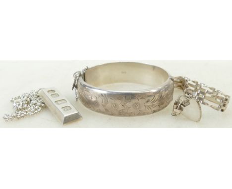 Silver Bangle Ingot &amp; chain and small Gate Bracelet, 81.9g: 