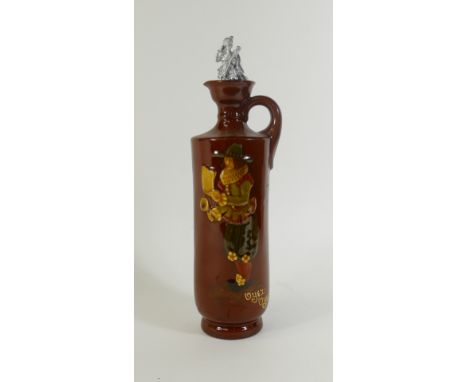 Royal Doulton Kingsware Whisky Flask: Royal Doulton Kingsware Dewars whisky flask "Town Crier" with later stopper, height 26c